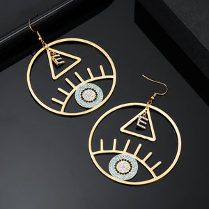 Personalized Evil Eye Letter Earrings Crystal Stainless Steel Jewelry