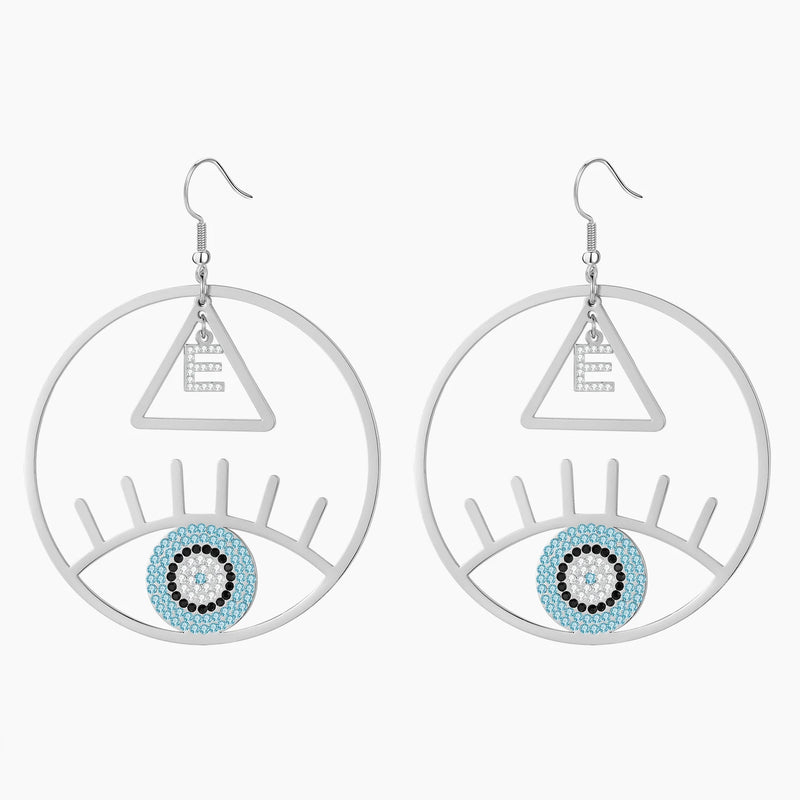 Personalized Evil Eye Letter Earrings Crystal Stainless Steel Jewelry