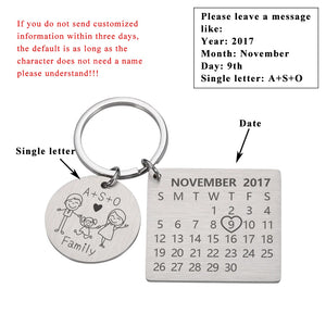 Custom Family Keychain Ring with Engraved Date & Letter