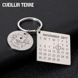 Custom Family Keychain Ring with Engraved Date & Letter