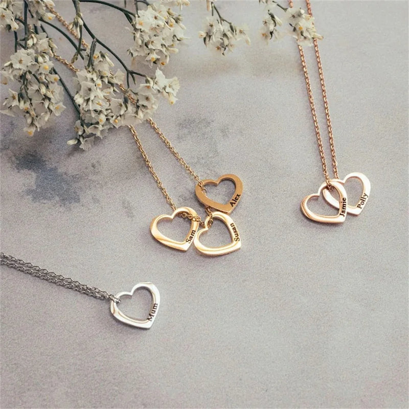 Customized Family Engraved Heart Necklace Stainless Steel Jewelry
