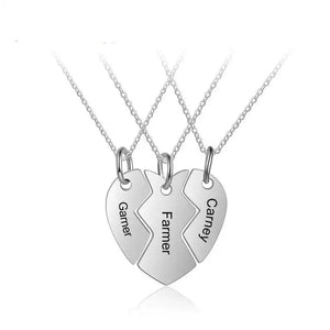 Family Name Necklace 3 Pcs Heart Shape Stainless Steel Jewelry