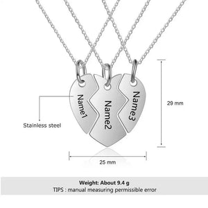 Family Name Necklace 3 Pcs Heart Shape Stainless Steel Jewelry