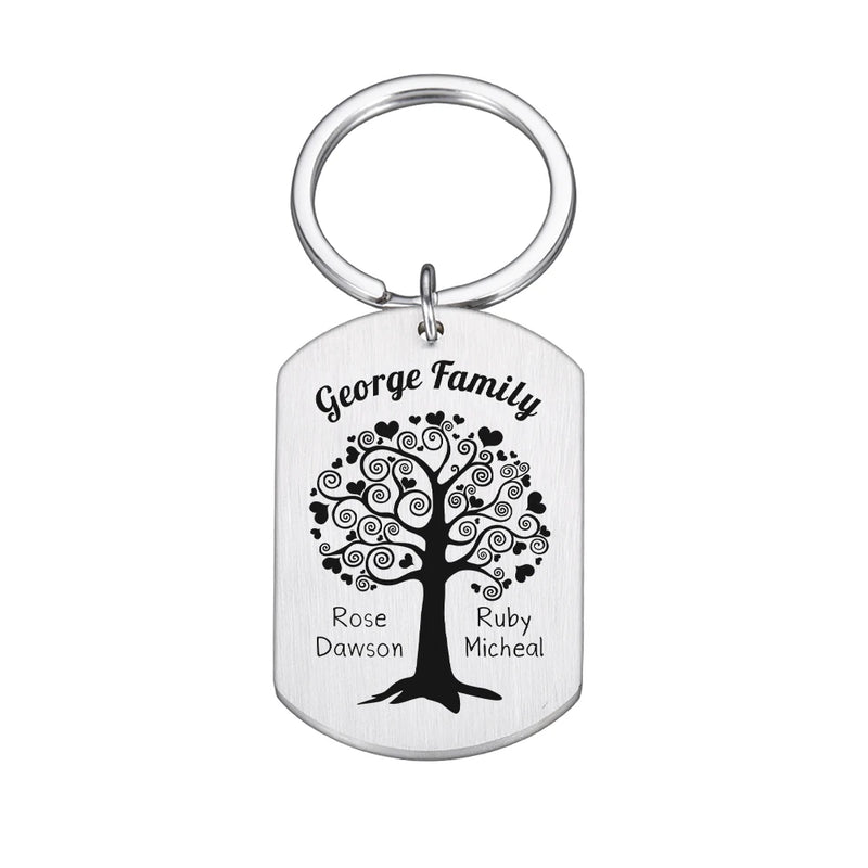 Custom Family Gift Keychain Engraved Name Parents Children Keyring Trinket