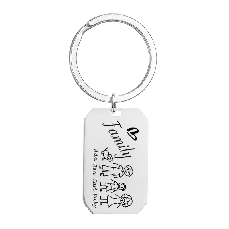 Family Keychain Portrait Love Keyring Name of Parent Children Pets Father's Gift
