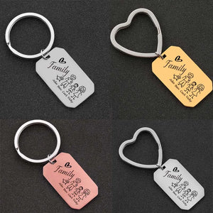 Family Keychain Portrait Love Keyring Name of Parent Children Pets Father's Gift