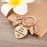 Family Keychain - Dad & Mom Heart Keyring - Engraved Child Name - Kids Name Gift