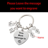 Family Keychain - Dad & Mom Heart Keyring - Engraved Child Name - Kids Name Gift