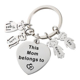 Family Keychain - Dad & Mom Heart Keyring - Engraved Child Name - Kids Name Gift