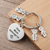 Family Keychain - Dad & Mom Heart Keyring - Engraved Child Name - Kids Name Gift