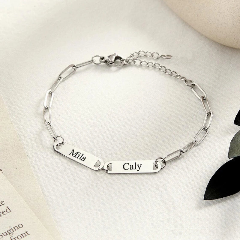 Personalized Family Multiple Name Bracelet Stainless Steel Bangle