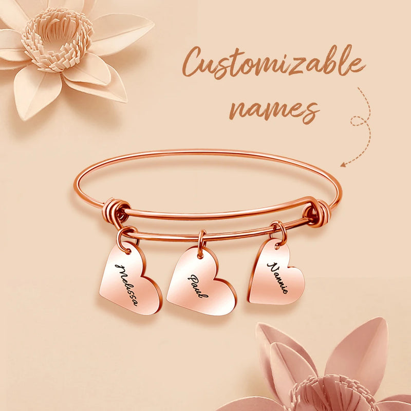Personalized Family Name Hearts Bracelet Women's Jewelry Gift