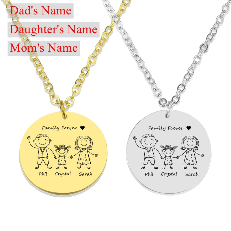 Personalized Family Name Necklace Engraved Stainless Steel Pendant