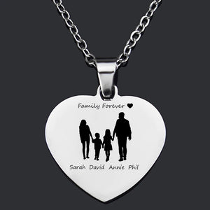 Family Name Necklace Mom Dad Daughter Son Engraved Heart Pendant