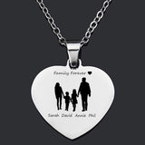 Family Name Necklace Mom Dad Daughter Son Engraved Heart Pendant