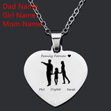 Family Name Necklace Mom Dad Daughter Son Engraved Heart Pendant