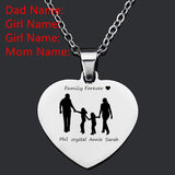 Family Name Necklace Mom Dad Daughter Son Engraved Heart Pendant