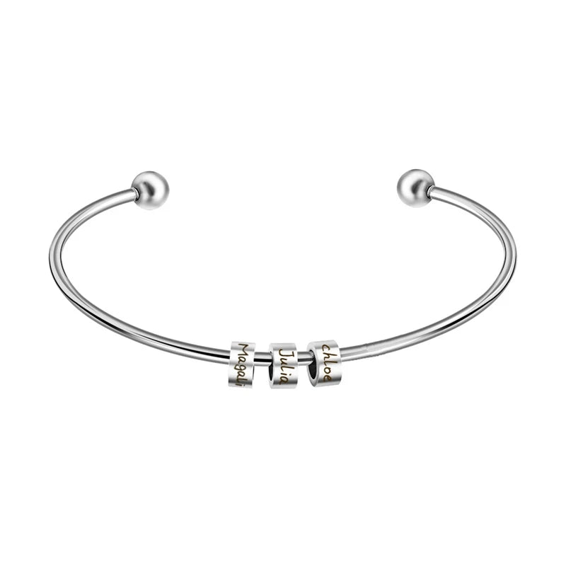 Personalized Family Names Beads Cuff Bracelet Monogram Bangle