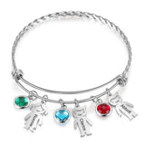 Family Names Bracelet with Birthstone Charms - Stainless Steel Gift