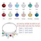 Family Names Bracelet with Birthstone Charms - Stainless Steel Gift