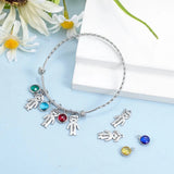 Family Names Bracelet with Birthstone Charms - Stainless Steel Gift