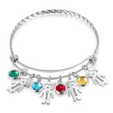 Family Names Bracelet with Birthstone Charms - Stainless Steel Gift
