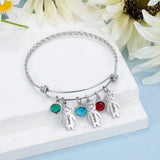 Family Names Bracelet with Birthstone Charms - Stainless Steel Gift