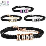 Family Names Bracelet Braided Rope Titanium Steel Beads Leather Bracelet