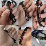 Family Names Bracelet Braided Rope Titanium Steel Beads Leather Bracelet