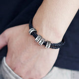 Family Names Bracelet Braided Rope Titanium Steel Beads Leather Bracelet