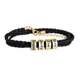 Family Names Bracelet Braided Rope Titanium Steel Beads Leather Bracelet
