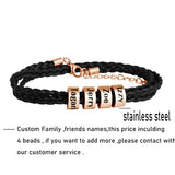 Family Names Bracelet Braided Rope Titanium Steel Beads Leather Bracelet
