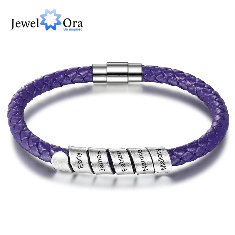 Custom Family Names Bracelets - Stainless Steel Purple Rope Bracelet