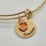 Family Names Bracelet with Birthstones Engraved Bangle Gift