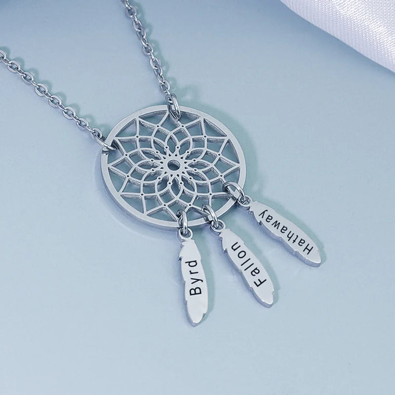 Family Names Pendant Necklace Dream Catcher Stainless Steel Jewelry