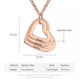 Personalized Stainless Steel Heart Necklace with Family Names