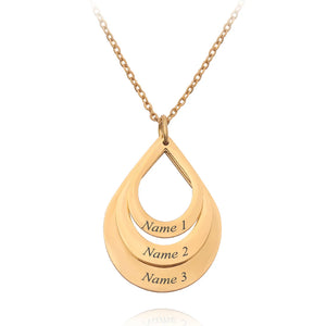 Personalized Water Drop Pendant Family Necklace with 3 Names Engraved