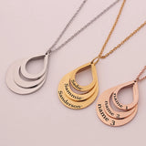 Personalized Water Drop Pendant Family Necklace with 3 Names Engraved