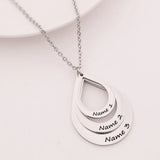 Personalized Water Drop Pendant Family Necklace with 3 Names Engraved