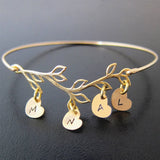 Personalized Family Tree Bracelet with Initial Heart Charms - Gift For Mom