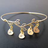 Personalized Family Tree Bracelet with Initial Heart Charms - Gift For Mom