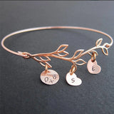 Personalized Family Tree Bracelet with Initial Heart Charms - Gift For Mom
