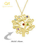 Family Tree Name Necklace with Birthstone - Engrave Name Choker