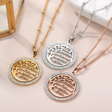 Family Tree Necklace with Zircon Crystals Name Pendant