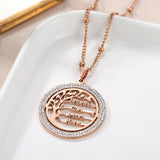 Family Tree Necklace with Zircon Crystals Name Pendant