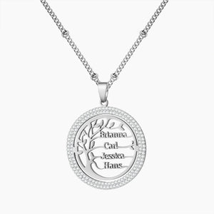 Family Tree Necklace with Zircon Crystals Name Pendant