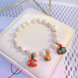 Custom Golden Swallowing Beast Bracelet with Freshwater Pearl Pendant