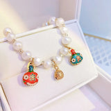 Custom Golden Swallowing Beast Bracelet with Freshwater Pearl Pendant