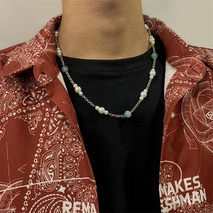 Pearl Two-Color Beaded Necklace Hip-Hop Men's Jewelry