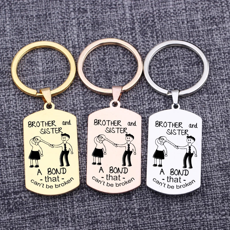Custom Engraved Brother Sister Keychain - A BOND that can't be broken
